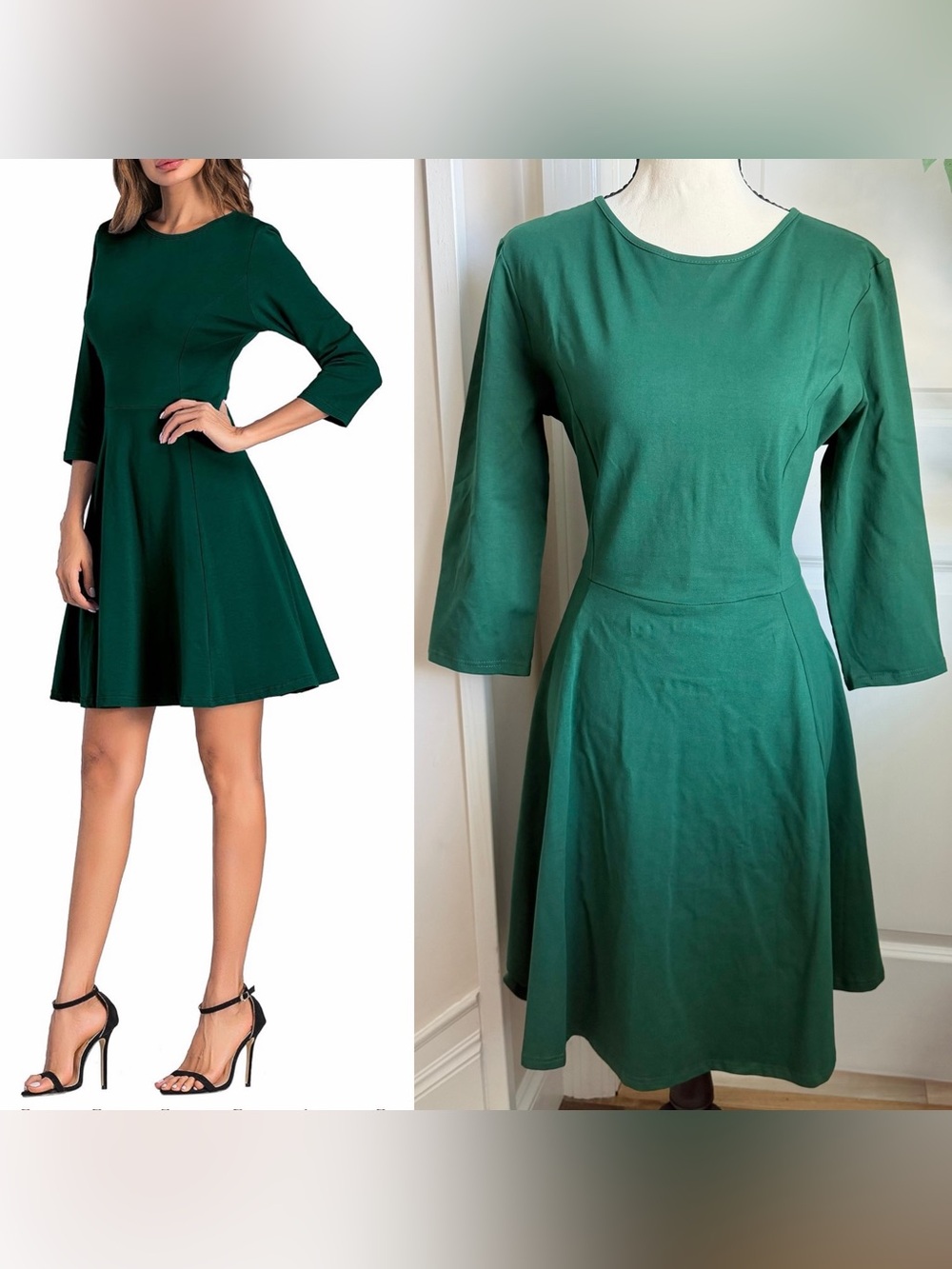 Sarin Mathews 3/4 Sleeve Fit & Flare Mini Dress Emerald Green Sz L